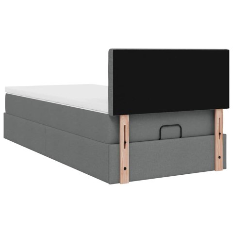 Łóżko Ottoman z materacem i LED, ciemnoszary, 80x200cm, tkanina