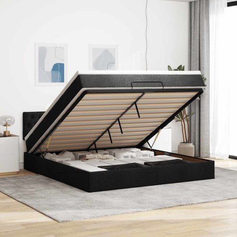 Łóżko Ottoman z materacem i LED, czarny, 180x200cm, tkanina