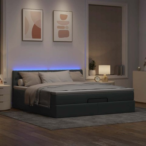 Łóżko Ottoman z materacem i LED, jasnoszary, 180x200cm, tkanina