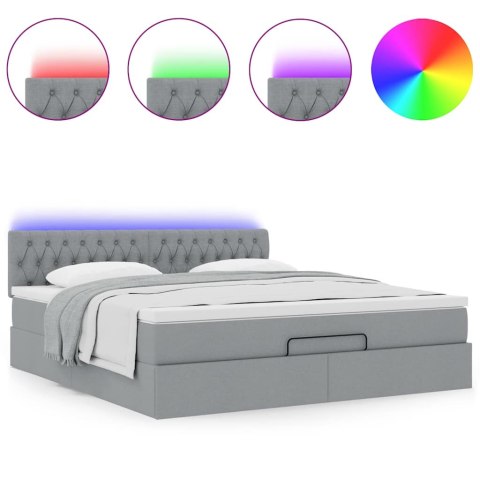 Łóżko Ottoman z materacem i LED, jasnoszary, 180x200cm, tkanina