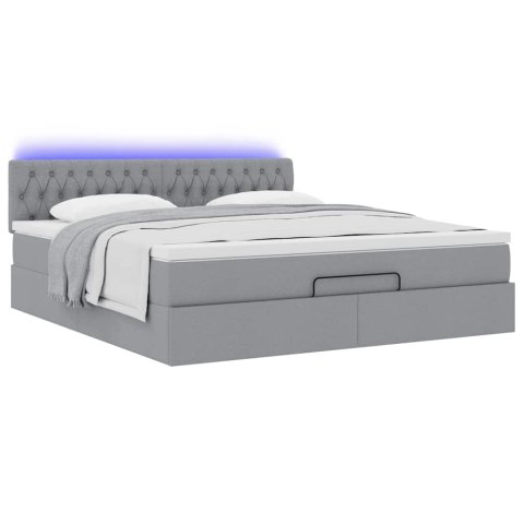 Łóżko Ottoman z materacem i LED, jasnoszary, 180x200cm, tkanina