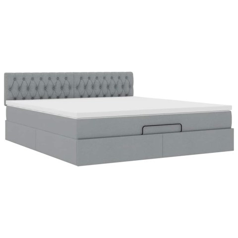 Łóżko Ottoman z materacem i LED, jasnoszary, 180x200cm, tkanina