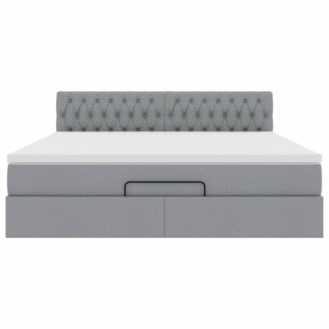 Łóżko Ottoman z materacem i LED, jasnoszary, 180x200cm, tkanina