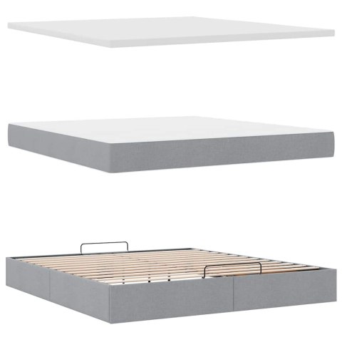 Łóżko Ottoman z materacem i LED, jasnoszary, 180x200cm, tkanina