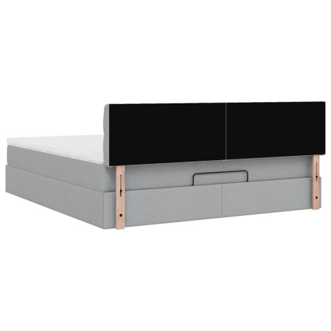 Łóżko Ottoman z materacem i LED, jasnoszary, 180x200cm, tkanina