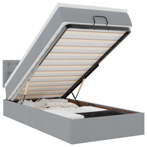 Łóżko Ottoman z materacem i LED, jasnoszary, 80x200cm, tkanina