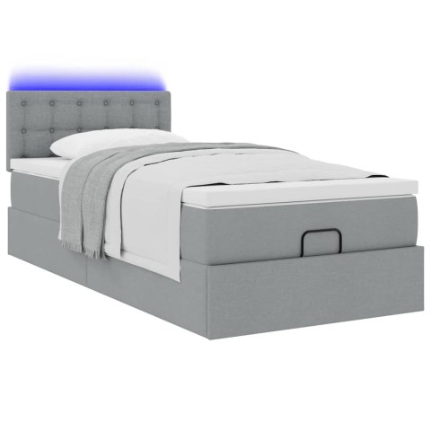 Łóżko Ottoman z materacem i LED, jasnoszary, 80x200cm, tkanina