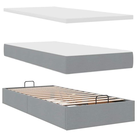 Łóżko Ottoman z materacem i LED, jasnoszary, 80x200cm, tkanina