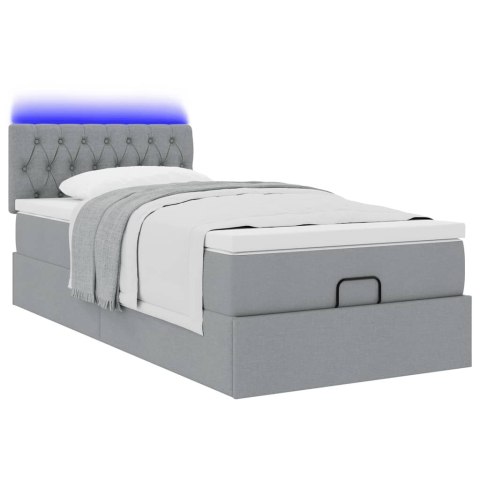 Łóżko Ottoman z materacem i LED, jasnoszary, 90x200 cm, tkanina