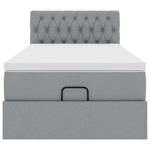 Łóżko Ottoman z materacem i LED, jasnoszary, 90x200 cm, tkanina
