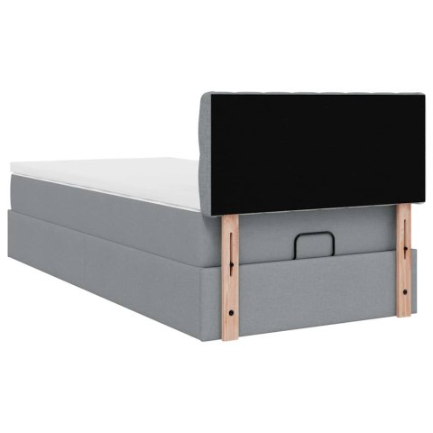 Łóżko Ottoman z materacem i LED, jasnoszary, 90x200 cm, tkanina