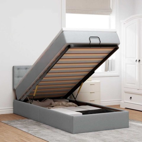 Łóżko Ottoman z materacem i LED, jasnoszary, 90x200 cm, tkanina