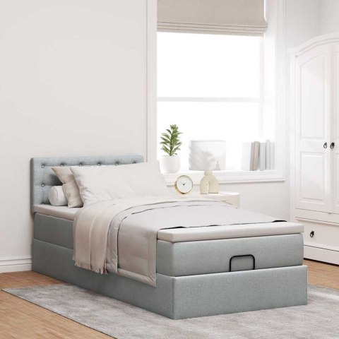 Łóżko Ottoman z materacem i LED, jasnoszary, 90x200 cm, tkanina