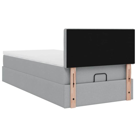 Łóżko Ottoman z materacem i LED, jasnoszary, 90x200 cm, tkanina