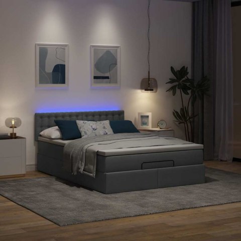 Łóżko Ottoman z materacem i diodami LED Ciemnoszary 140x190 cm
