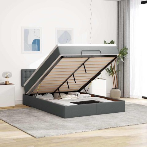 Łóżko otomana z materacem i diodami LED ciemnoszare 140x200 cm