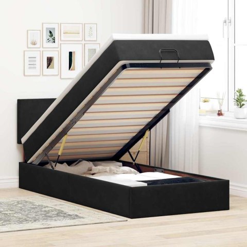 Łóżko Ottoman z materacem i LED, czarny, 80x200cm, aksamit
