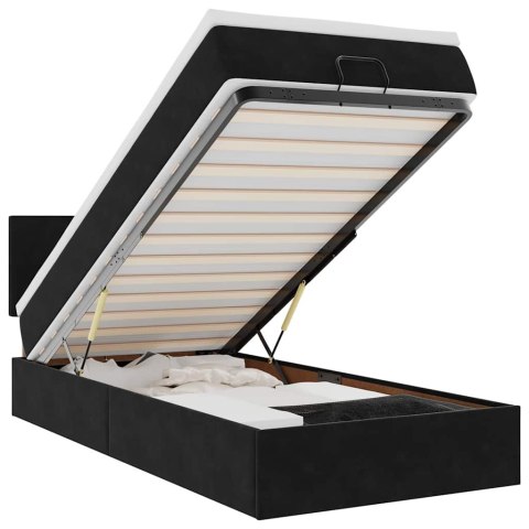 Łóżko Ottoman z materacem i LED, czarny, 80x200cm, aksamit