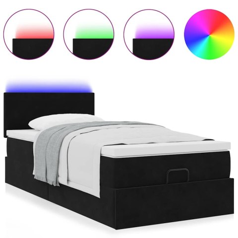 Łóżko Ottoman z materacem i LED, czarny, 80x200cm, aksamit