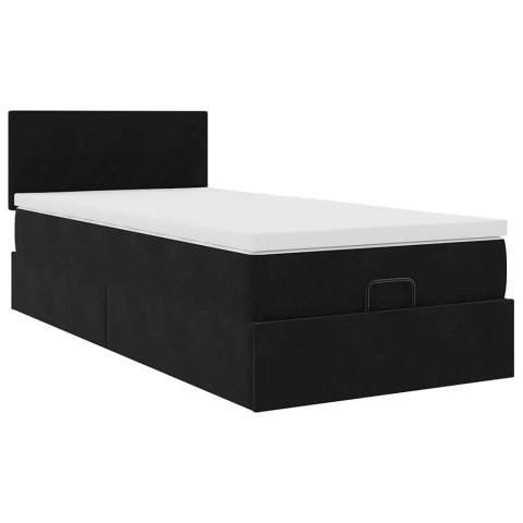 Łóżko Ottoman z materacem i LED, czarny, 80x200cm, aksamit