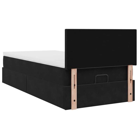 Łóżko Ottoman z materacem i LED, czarny, 80x200cm, aksamit
