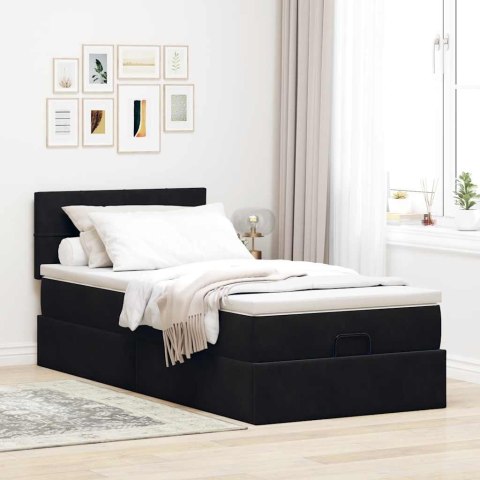Łóżko Ottoman z materacem i LED, czarny, 80x200cm, aksamit