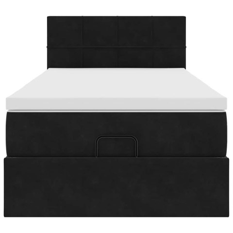 Łóżko Ottoman z materacem i LED, czarny, 80x200cm, aksamit