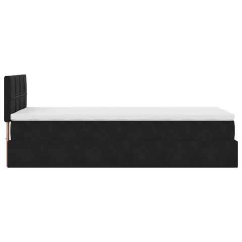 Łóżko Ottoman z materacem i LED, czarny, 80x200cm, aksamit