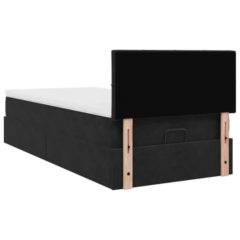 Łóżko Ottoman z materacem i LED, czarny, 80x200cm, aksamit