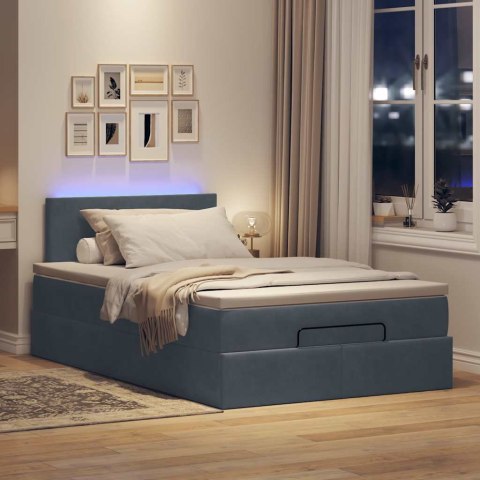 Łóżko otomana z materacem i LED, ciemnoszary, 120x190cm aksamit