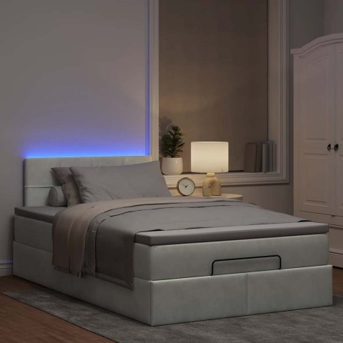 Łóżko otomana z materacem i LED, jasnoszary, 120x190cm, aksamit