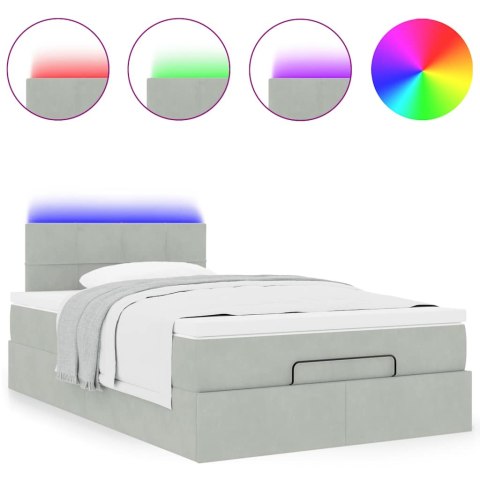 Łóżko otomana z materacem i LED, jasnoszary, 120x190cm, aksamit