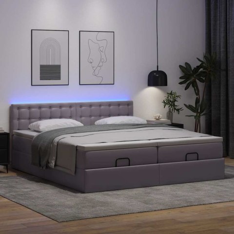 Łóżko otomana z materacami i LED, szara, 180x200cm, ekoskóra