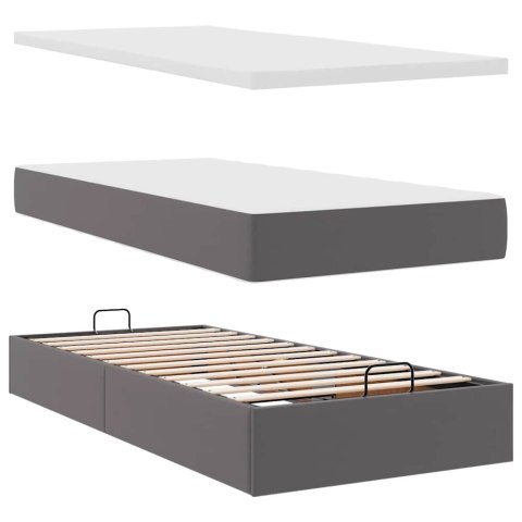 Łóżko otomana z materacami i LED, szara, 180x200cm, ekoskóra