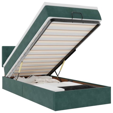 Łóżko otomana z materacem i LED, ciemnozielony 90x200cm aksamit
