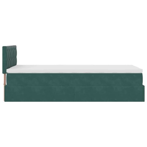 Łóżko otomana z materacem i LED, ciemnozielony 90x200cm aksamit