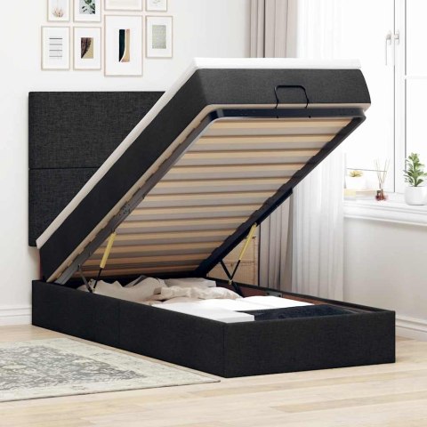 Łóżko Ottoman z materacem i LED, czarny, 80x200cm, tkanina