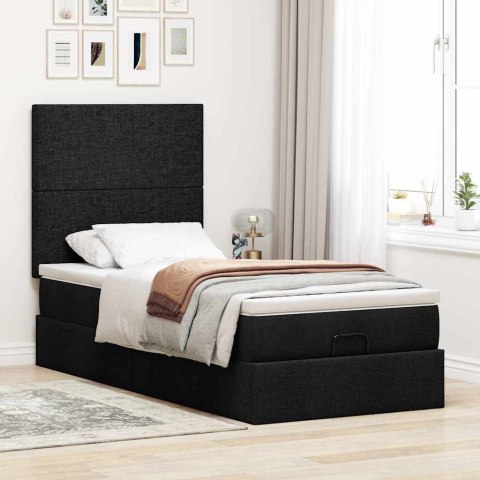 Łóżko Ottoman z materacem i LED, czarny, 80x200cm, tkanina