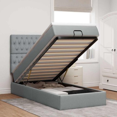 Łóżko Ottoman z materacem i LED, jasnoszary, 80x200cm, tkanina