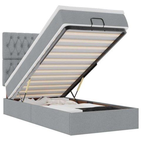 Łóżko Ottoman z materacem i LED, jasnoszary, 80x200cm, tkanina