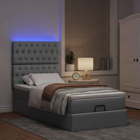 Łóżko Ottoman z materacem i LED, jasnoszary, 80x200cm, tkanina