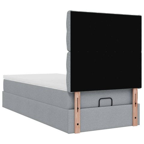 Łóżko Ottoman z materacem i LED, jasnoszary, 80x200cm, tkanina