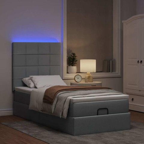 Łóżko Ottoman z materacem i LED, jasnoszary, 90x200 cm, tkanina