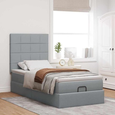 Łóżko Ottoman z materacem i LED, jasnoszary, 90x200 cm, tkanina