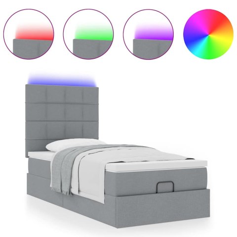 Łóżko Ottoman z materacem i LED, jasnoszary, 90x200 cm, tkanina