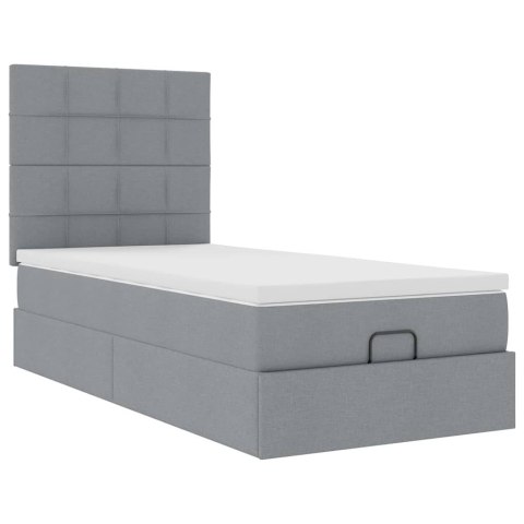 Łóżko Ottoman z materacem i LED, jasnoszary, 90x200 cm, tkanina