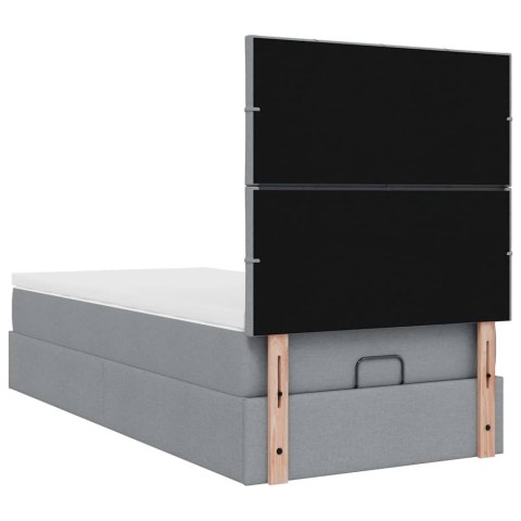 Łóżko Ottoman z materacem i LED, jasnoszary, 90x200 cm, tkanina