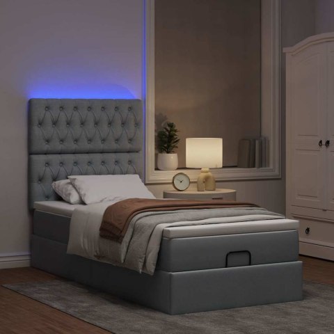 Łóżko Ottoman z materacem i LED, jasnoszary, 90x200 cm, tkanina