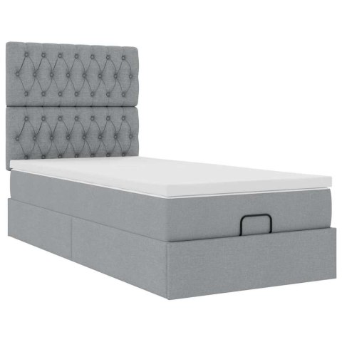 Łóżko Ottoman z materacem i LED, jasnoszary, 90x200 cm, tkanina