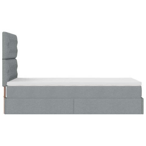 Łóżko Ottoman z materacem i LED, jasnoszary, 90x200 cm, tkanina